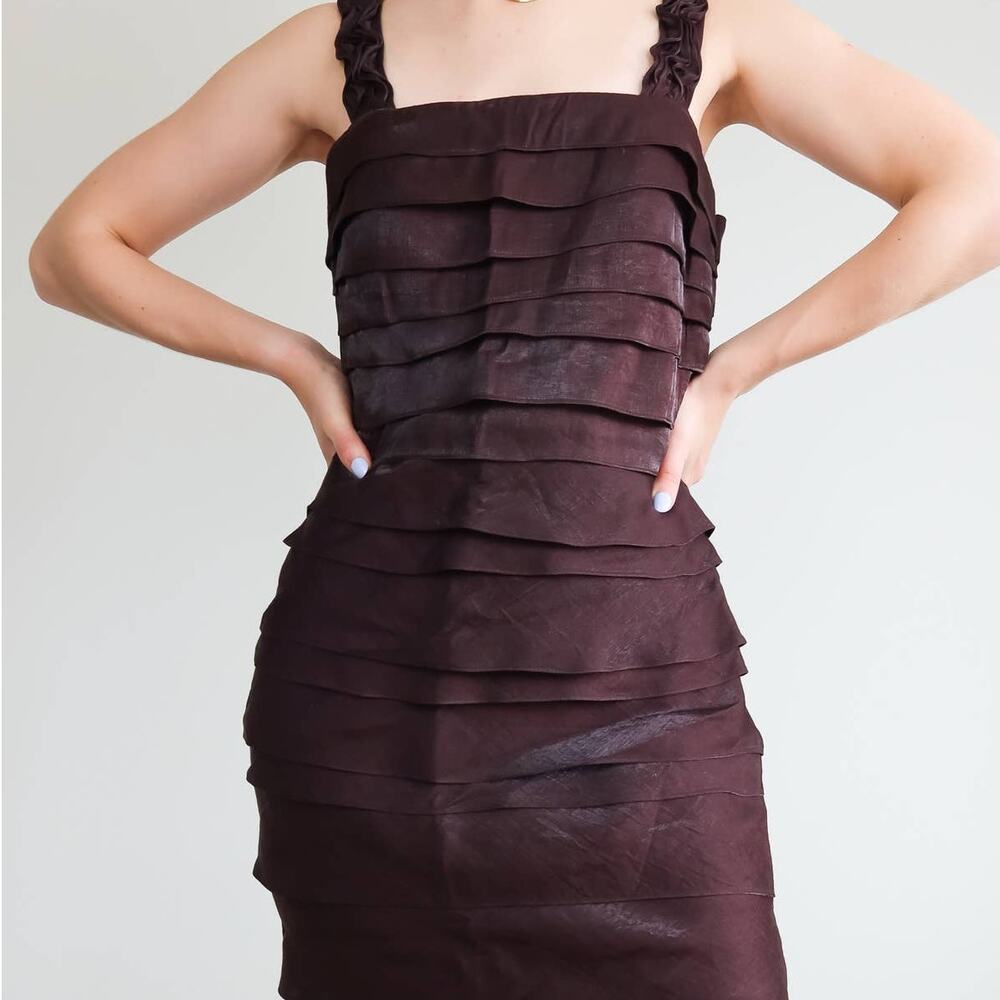 Vintage Y2K Dark Brown Ruffle Dress Sangria Size 8